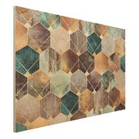 Bilderwelten Holzbild Abstrakt - Querformat 3:2 TÃ¼rkise Geometrie goldenes Art Deco