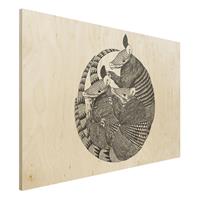 Bilderwelten Holzbild Tiere - Querformat 3:2 Illustration GÃ¼rteltiere Schwarz WeiÃŸ Muster