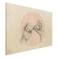 Bilderwelten Holzbild Portrait - Querformat 3:2 Illustration HÃnde Freundschaft Kreis Rosa WeiÃŸ
