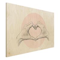 Bilderwelten Holzbild Portrait - Querformat 3:2 Illustration Herz HÃnde Kreis Rosa WeiÃŸ