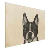 Bilderwelten Holzbild Tiere - Querformat 3:2 Illustration Hund Boston Schwarz WeiÃŸ Malerei