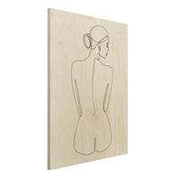 Bilderwelten Holzbild Akt & Erotik - Hochformat 3:4 Line Art Akt Frau RÃ¼cken Schwarz WeiÃŸ
