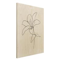 Bilderwelten Holzbild Blumen - Hochformat 3:4 Line Art BlÃ¼te Schwarz WeiÃŸ