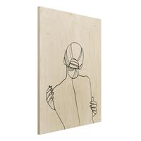 Bilderwelten Holzbild Akt & Erotik - Hochformat 3:4 Line Art Frau RÃ¼cken Schwarz WeiÃŸ