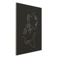 Bilderwelten Holzbild Akt & Erotik - Hochformat 3:4 Line Art Frauen Gesichter Schwarz