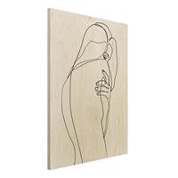 Bilderwelten Holzbild Akt & Erotik - Hochformat 3:4 Line Art Frauenakt Schulter Schwarz WeiÃŸ