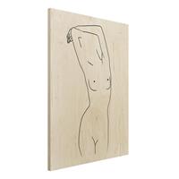 Bilderwelten Holzbild Akt & Erotik - Hochformat 3:4 Line Art Frauenakt Schwarz WeiÃŸ