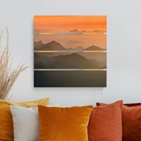 Bilderwelten Holzbild Plankenoptik Natur & Landschaft - Quadrat Blick von der Zugspitze