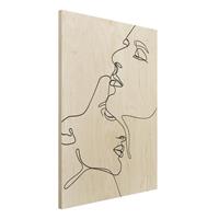Bilderwelten Holzbild Akt & Erotik - Hochformat 3:4 Line Art ZÃrtliche Gesichter Schwarz WeiÃŸ