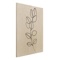 Bilderwelten Holzbild Blumen - Hochformat 3:4 Line Art Zweig BlÃtter Schwarz WeiÃŸ