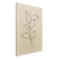 Bilderwelten Holzbild Blumen - Hochformat 3:4 Line Art Zweig Schwarz WeiÃŸ