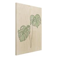Bilderwelten Holzbild Blumen - Hochformat 3:4 BlÃtter Monstera Line Art