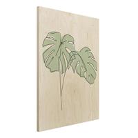 Bilderwelten Holzbild Blumen - Hochformat 3:4 Monstera BlÃtter Line Art
