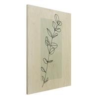 Bilderwelten Holzbild Blumen - Hochformat 3:4 Zweig Geometrie Viereck Line Art