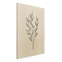 Bilderwelten Holzbild Blumen - Hochformat 3:4 Zweige Line Art