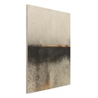 Bilderwelten Holzbild Abstrakt - Hochformat 3:4 Abstrakter Goldener Horizont Schwarz WeiÃŸ