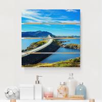 Bilderwelten Holzbild Plankenoptik Natur & Landschaft - Quadrat Crossing Norway