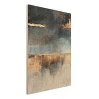 Bilderwelten Holzbild Abstrakt - Hochformat 3:4 Abstraktes Seeufer in Gold