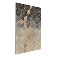 Bilderwelten Holzbild Abstrakt - Hochformat 3:4 Blau WeiÃŸ goldene Geometrie
