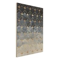 Bilderwelten Holzbild Abstrakt - Hochformat 3:4 Blaue Geometrie goldenes Art Deco