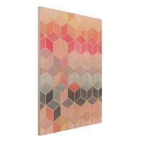 Bilderwelten Holzbild Abstrakt - Hochformat 3:4 Buntes Pastell goldene Geometrie