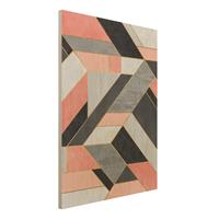 Bilderwelten Holzbild Abstrakt - Hochformat 3:4 Geometrie Rosa und Gold