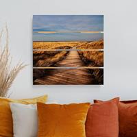 Bilderwelten Holzbild Plankenoptik Natur & Landschaft - Quadrat DÃ¼nenweg auf Sylt