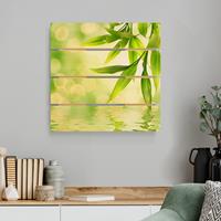 Bilderwelten Holzbild Plankenoptik Blumen - Quadrat Green Ambiance I