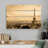 Bilderwelten Holzbild Plankenoptik Architektur & Skyline - Querformat I Love Paris