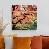 Bilderwelten Holzbild Plankenoptik Natur & Landschaft - Quadrat Japanischer Garten