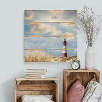 Bilderwelten Holzbild Plankenoptik Natur & Landschaft - Quadrat Leuchtturm in den DÃ¼nen