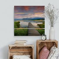 Bilderwelten Holzbild Plankenoptik Natur & Landschaft - Quadrat Norwegische Idylle
