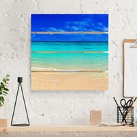Bilderwelten Holzbild Plankenoptik Blumen - Quadrat Paradise Beach I