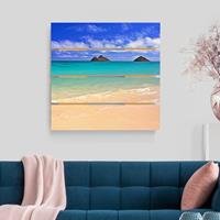 Bilderwelten Holzbild Plankenoptik Blumen - Quadrat Paradise Beach