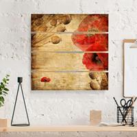 Bilderwelten Holzbild Plankenoptik Blumen - Quadrat Poppy Flower