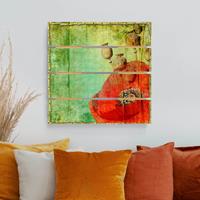 Bilderwelten Holzbild Plankenoptik Blumen - Quadrat Poppy Stalks