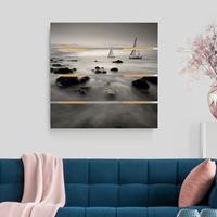Bilderwelten Holzbild Plankenoptik Natur & Landschaft - Quadrat Segelschiffe im Ozean II