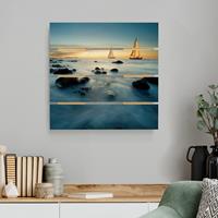 Bilderwelten Holzbild Plankenoptik Natur & Landschaft - Quadrat Segelschiffe im Ozean