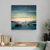 Bilderwelten Holzbild Plankenoptik Natur & Landschaft - Quadrat Sonnenuntergang Ã¼ber dem Ozean
