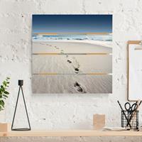 Bilderwelten Holzbild Plankenoptik Natur & Landschaft - Quadrat Spuren im Sand