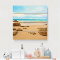Bilderwelten Holzbild Plankenoptik Blumen - Quadrat The Beach