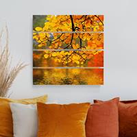 Bilderwelten Holzbild Plankenoptik Blumen - Quadrat Touching the Water