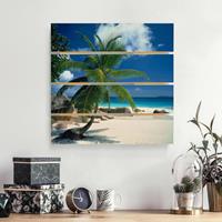 Bilderwelten Holzbild Plankenoptik Blumen - Quadrat Traumstrand