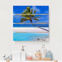 Bilderwelten Holzbild Plankenoptik Blumen - Quadrat Tropical Dream