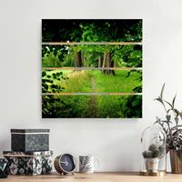 Bilderwelten Holzbild Plankenoptik Natur & Landschaft - Quadrat Verborgene Lichtung