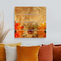 Bilderwelten Holzbild Plankenoptik Blumen - Quadrat Vintage Flowermix