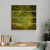Bilderwelten Holzbild Plankenoptik Natur & Landschaft - Quadrat Waldspaziergang