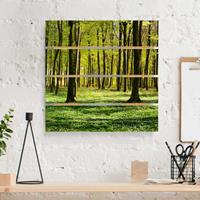 Bilderwelten Holzbild Plankenoptik Natur & Landschaft - Quadrat Waldwiese