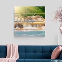 Bilderwelten Holzbild Plankenoptik Natur & Landschaft - Quadrat Wasserfall Lichtung