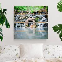 Bilderwelten Holzbild Plankenoptik Natur & Landschaft - Quadrat Wasserfall